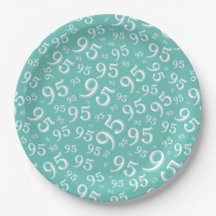 95th Birthday Party Random Number Pattern Teal Paper Plate