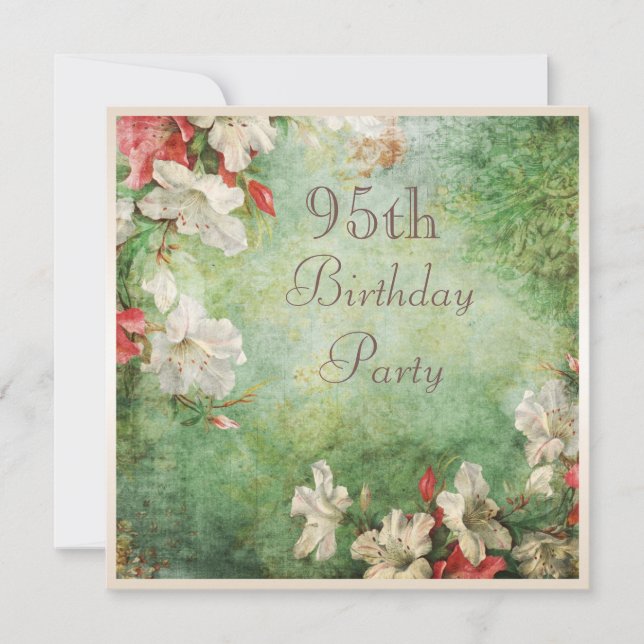 95th Birthday Party Shabby Chic Hibiscus Flowers Invitation (Front)