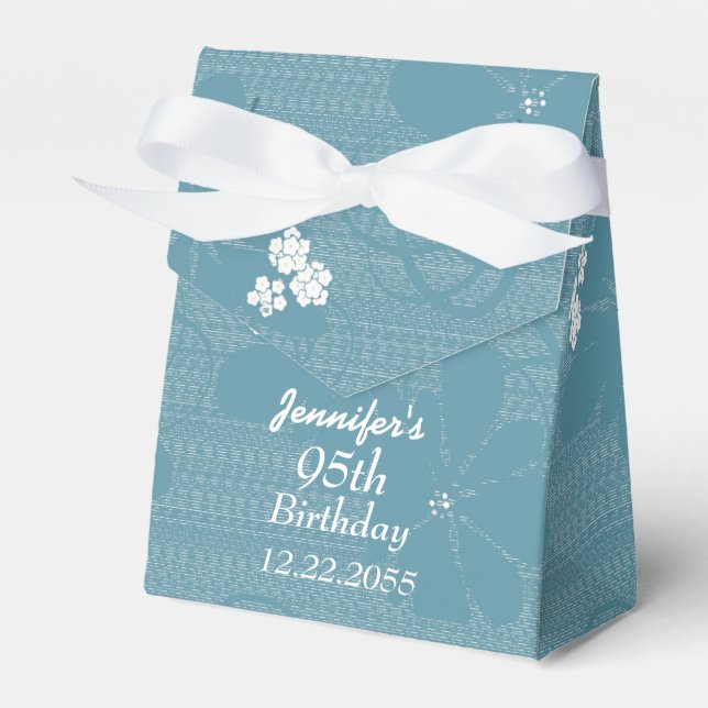 95th Birthday, Personalized Favour Box, Blue Flora Favor Box (Front Side)