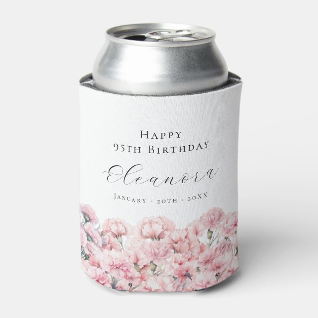 95th Birthday Pink Carnation January Birth Flower Can Cooler (Can Front)