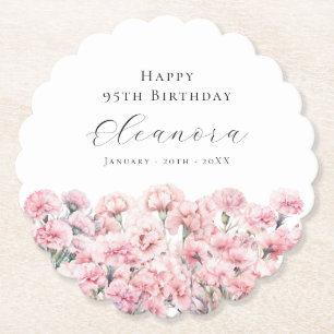 95th Birthday Pink Carnation January Birth Flower Paper Coaster