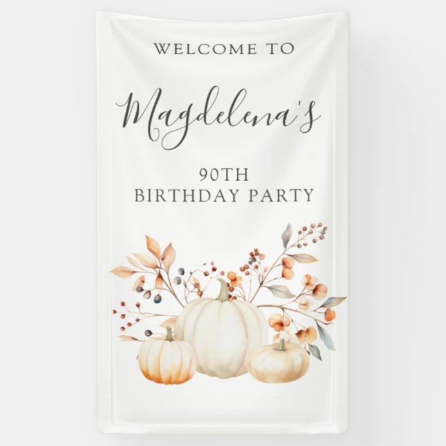 95th Birthday Pumpkin Fall Leaves Vertical Outdoor Banner (Vertical)