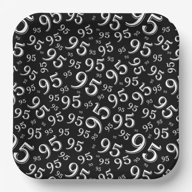 95th Birthday Random Number Pattern Black/White Paper Plate (Front)