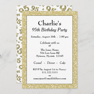 95th Birthday Random Number Pattern Gold/White Invitation