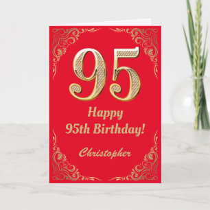 95th Birthday Red and Gold Glitter Frame Card