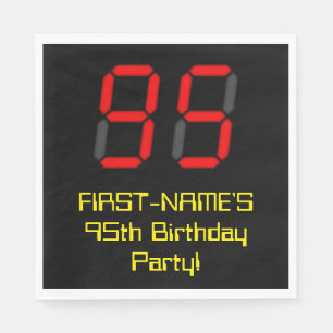 95th Birthday: Red Digital Clock Style "95" + Name Napkin