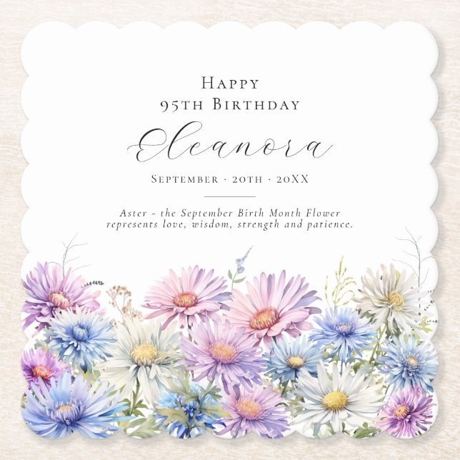 95th Birthday September Birth Flower Custom Paper Coaster (Front)