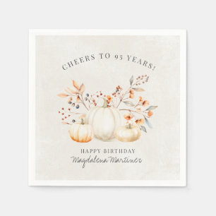 95th Birthday White Pumpkin Fall Leaves Custom Napkin