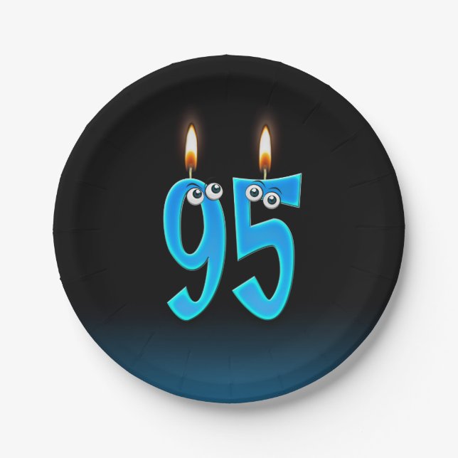 95th Birthday with lit candle numbers Paper Plate (Front)
