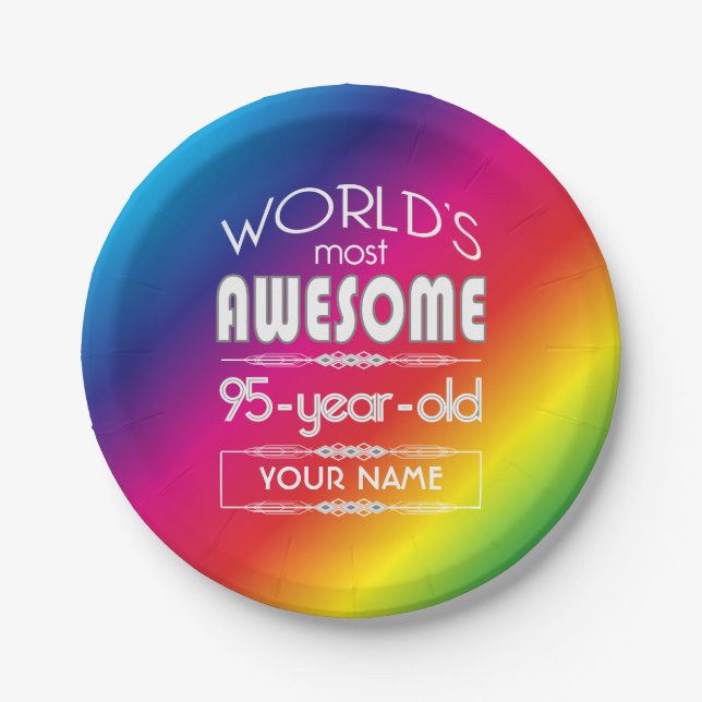 95th Birthday Worlds Best Fabulous Rainbow Paper Plate (Front)