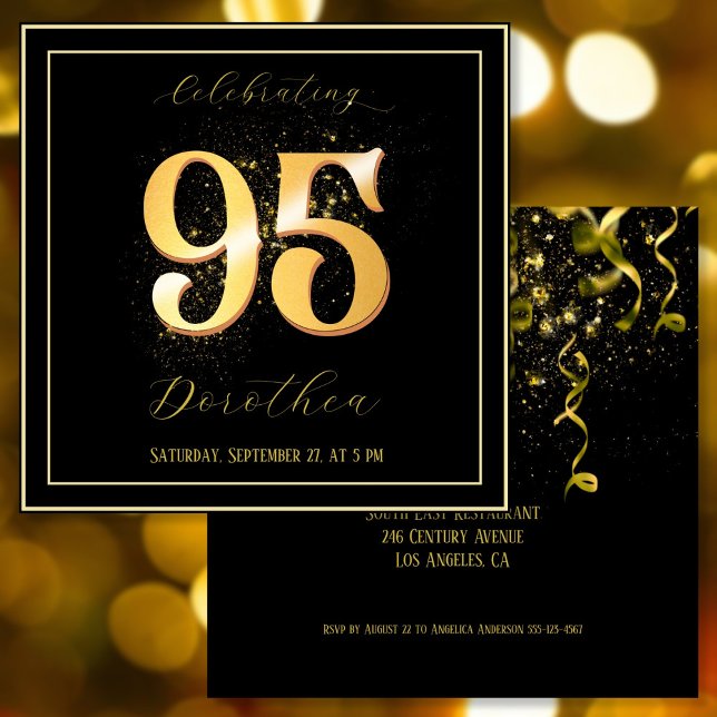 95th Elegant Classic Birthday Gold Back Front   Invitation (Creator Uploaded)