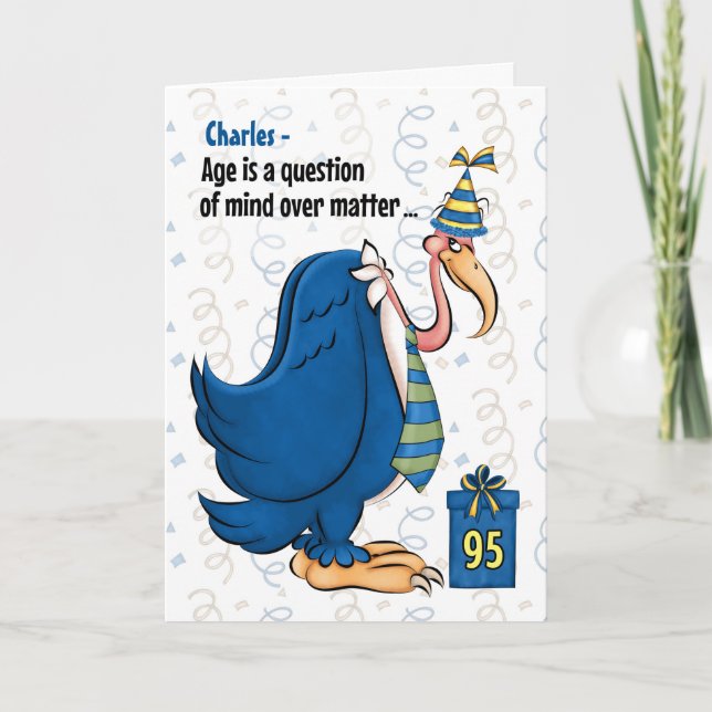 95th Funny Birthday Blue Buzzard in a Tie Card (Front)