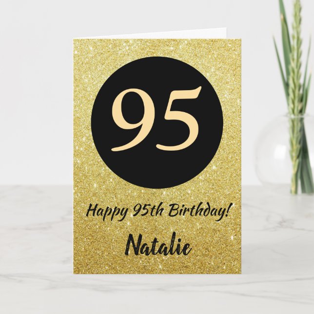 95th Happy Birthday Black and Gold Glitter Card (Front)