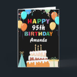 95th Happy Birthday Colourful Balloons Cake Black Card<br><div class="desc">95th Happy Birthday Colourful Balloons Cake Black with personalized name. For further customization,  please click the "Customize it" button and use our design tool to modify this template.</div>