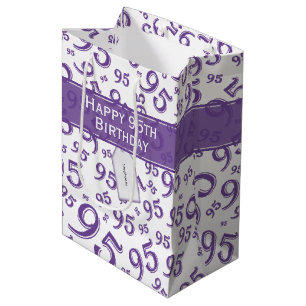 95th Happy Birthday Purple Random Number Pattern   Medium Gift Bag
