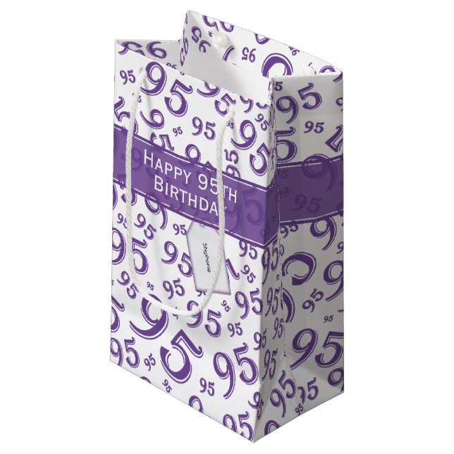 95th Happy Birthday Purple Random Number Pattern   Small Gift Bag (Front Angled)