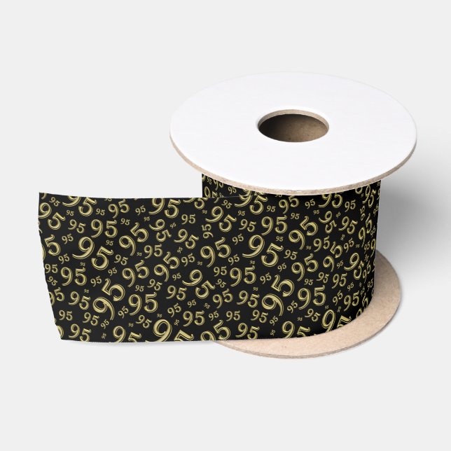 95th Modern Random Number Pattern Black/Gold Satin Ribbon (Spool)