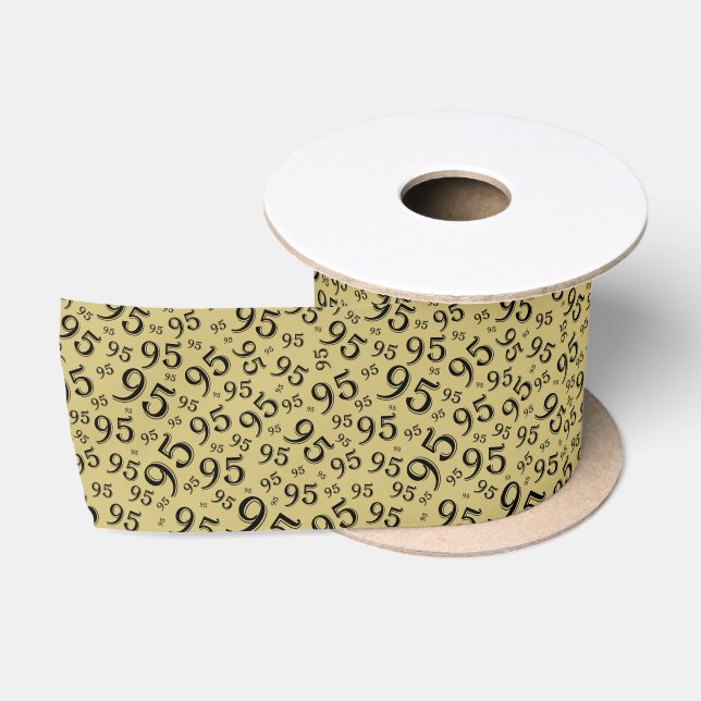 95th Modern Random Number Pattern Black/Gold Satin Ribbon (Spool)