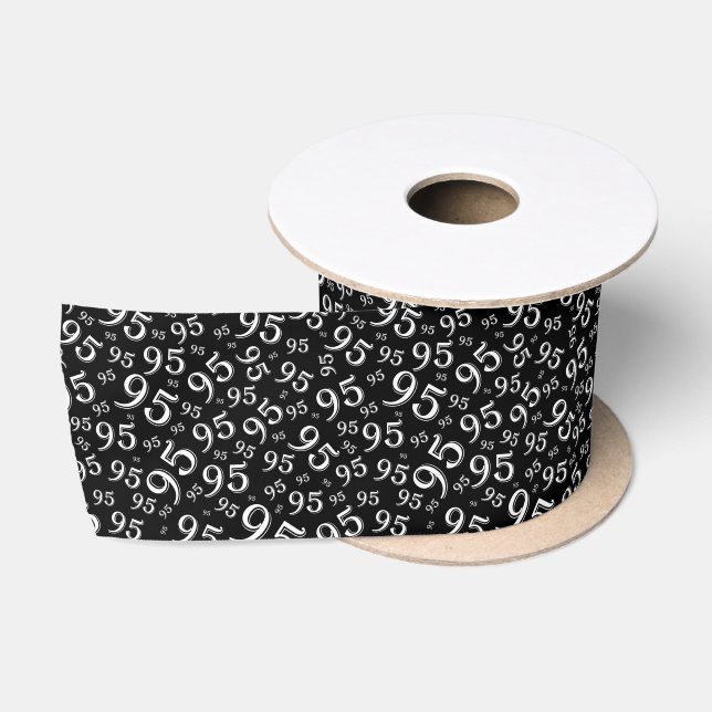 95th Modern Random Number Pattern Black/White Satin Ribbon (Spool)