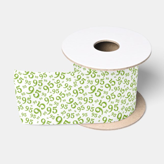 95th Modern Random Number Pattern Green/White Satin Ribbon (Spool)