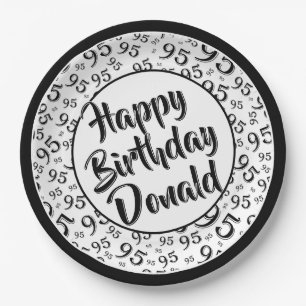 95th Party Random Number Pattern Black/White Paper Plate