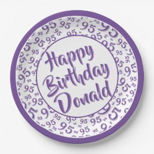 95th Party Random Number Pattern Purple/White Paper Plate