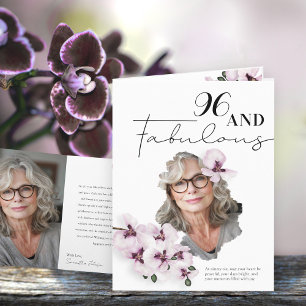 96 & Fabulous Orchid Photo Birthday Greeting Card