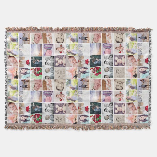96 Photo Collage Personalized Made By You Throw Blanket (Front)