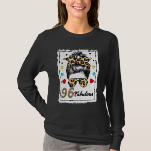 96 Years Old Fabulous Messy Bun Leopard 1926 Birth T-Shirt