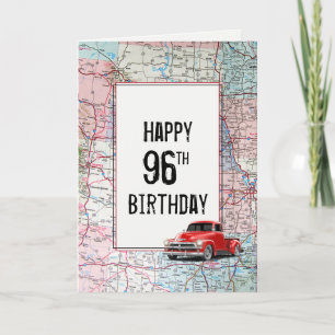 96e anniversaire Camion rouge Retro sur la carte