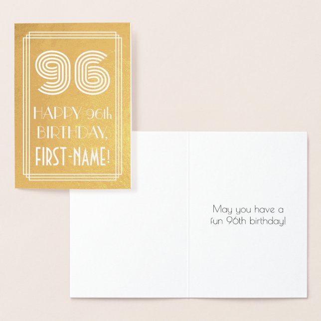 96th Birthday – Art Deco Inspired Look "96" + Name Foil Card (Display)