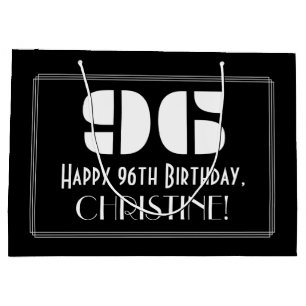 96th Birthday ~ Art Deco Inspired Look "96" + Name Large Gift Bag