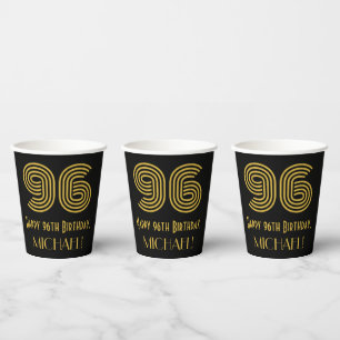 96th Birthday: Art Deco Inspired Look “96” & Name Paper Cups