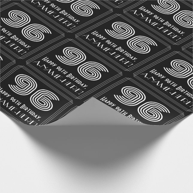 96th Birthday: Art Deco Inspired Look "96" w/ Name Wrapping Paper (Corner)