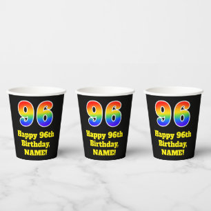 96th Birthday: Colourful, Fun, Exciting, Rainbow 9 Paper Cups