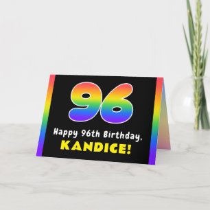 96th Birthday: Colourful Rainbow # 96, Custom Name Card