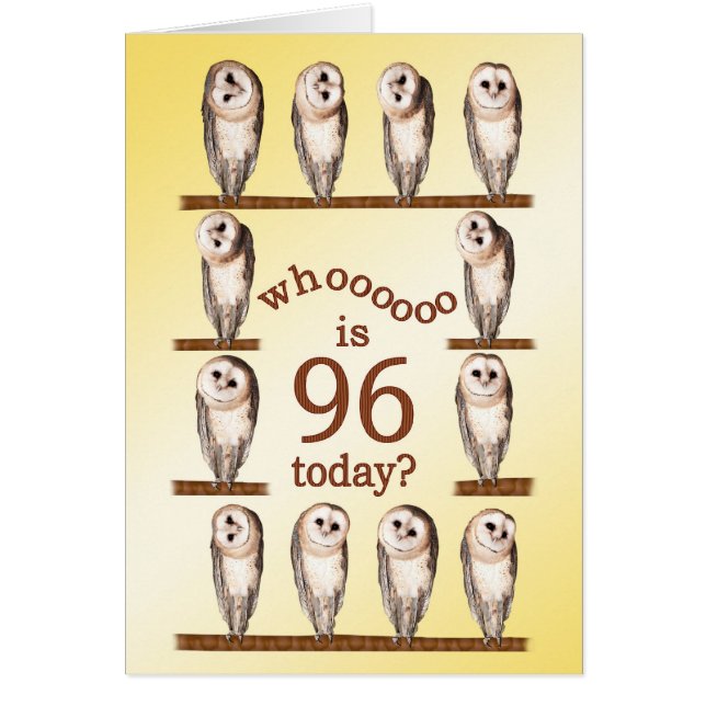 96th birthday, Curious owls card. (Front)