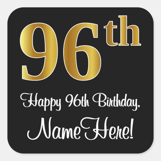 96th Birthday – Elegant Luxurious Faux Gold Look # Square Sticker (Front)