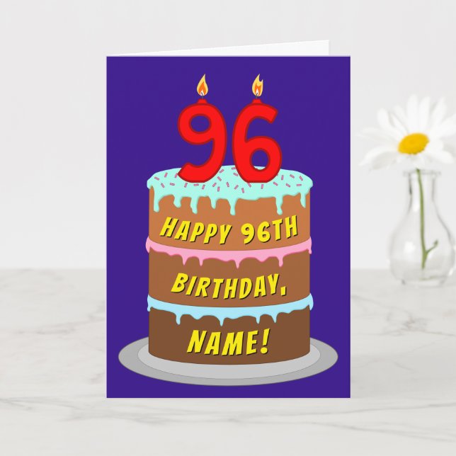 96th Birthday: Fun Cake and Candles + Custom Name Card (Small Plant)