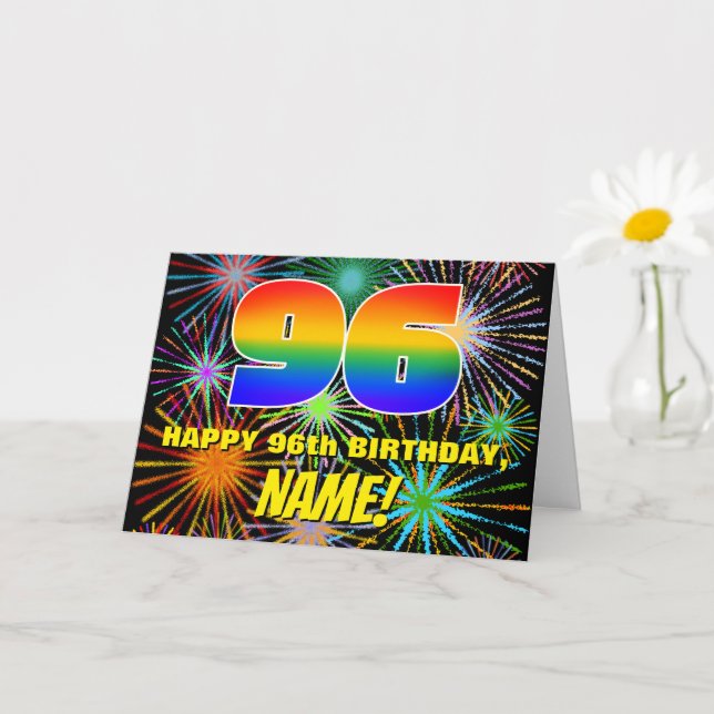 96th Birthday: Fun, Colourful Celebratory Firework Card (Small Plant)