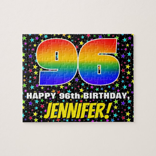 96th Birthday — Fun, Colourful Star Field Pattern Jigsaw Puzzle (Horizontal)