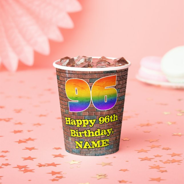 96th Birthday: Fun Graffiti-Inspired Rainbow 96 Paper Cups (Insitu)