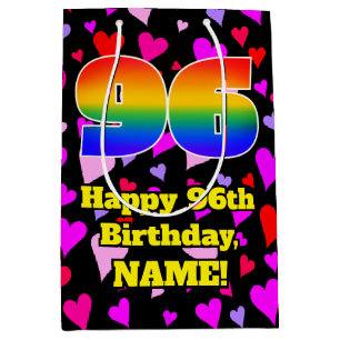 96th Birthday: Loving Hearts Pattern, Rainbow # 96 Medium Gift Bag