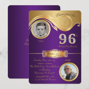 96th,Birthday Man 96th,elegant art deco,purple Invitation