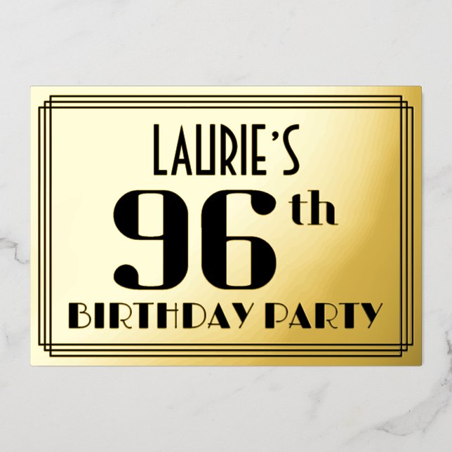 96th Birthday Party: Art Deco Look “96” and Name (Front)