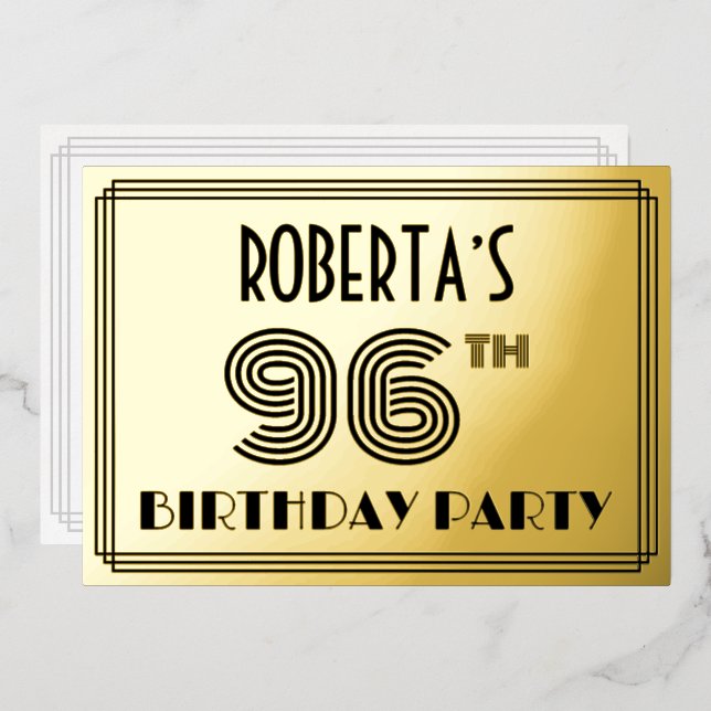 96th Birthday Party — Art Deco Style “96” & Name (Front/Back)