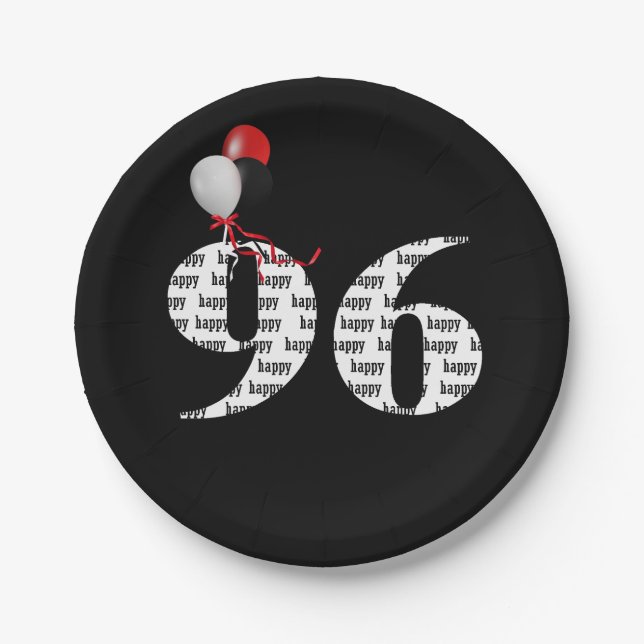 96th birthday party balloons paper plate (Front)