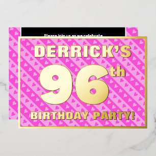 96th Birthday Party — Fun Pink Hearts and Stripes