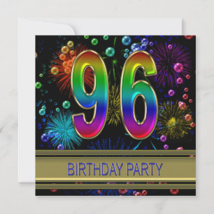 96th Birthday party Invitation with bubbles