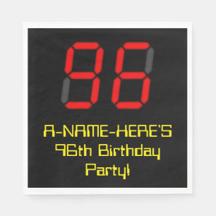 96th Birthday: Red Digital Clock Style "96" + Name Napkin